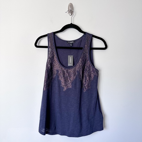 Express Navy & Copper Lace Scoop Neck Tank Top - Picture 1 of 5
